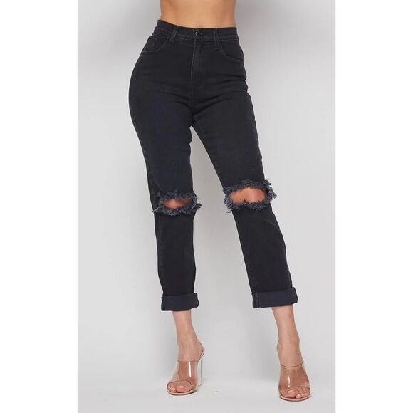 Vibrant MIU Women’s Vintage Black Ripped High Waisted Mom Jeans Size 9 W28 NWT - Picture 1 of 13